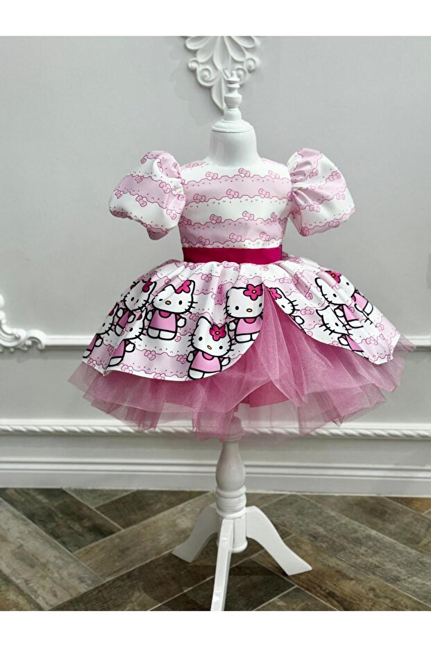 Hello Kity Kız Elbise, Hello Kity Kız Kostüm, Pembe Hello Kity Elbise - 3