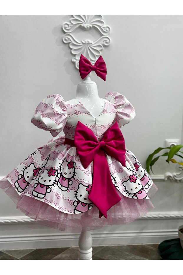 Hello Kity Kız Elbise, Hello Kity Kız Kostüm, Pembe Hello Kity Elbise - 6