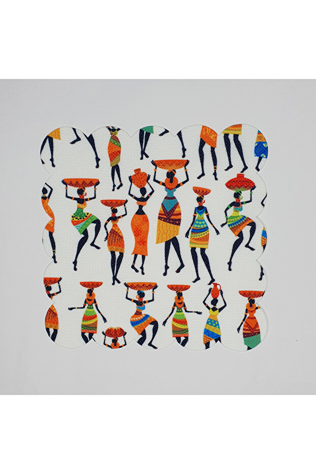 African Woman Figures Patterned Laser Cut Cocktail Napkin 15 X 15 Multicolor Fabric Tr