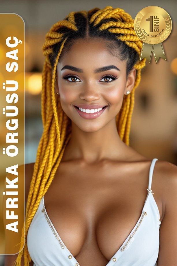Afrika Örgüsü Rasta Ve Box Braid için Fiber Sentetik Saç / Sarı - 4