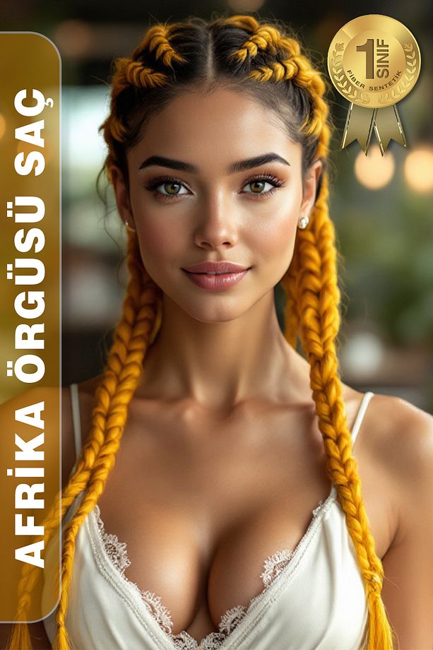 Afrika Örgüsü Rasta Ve Box Braid için Fiber Sentetik Saç / Sarı - 3