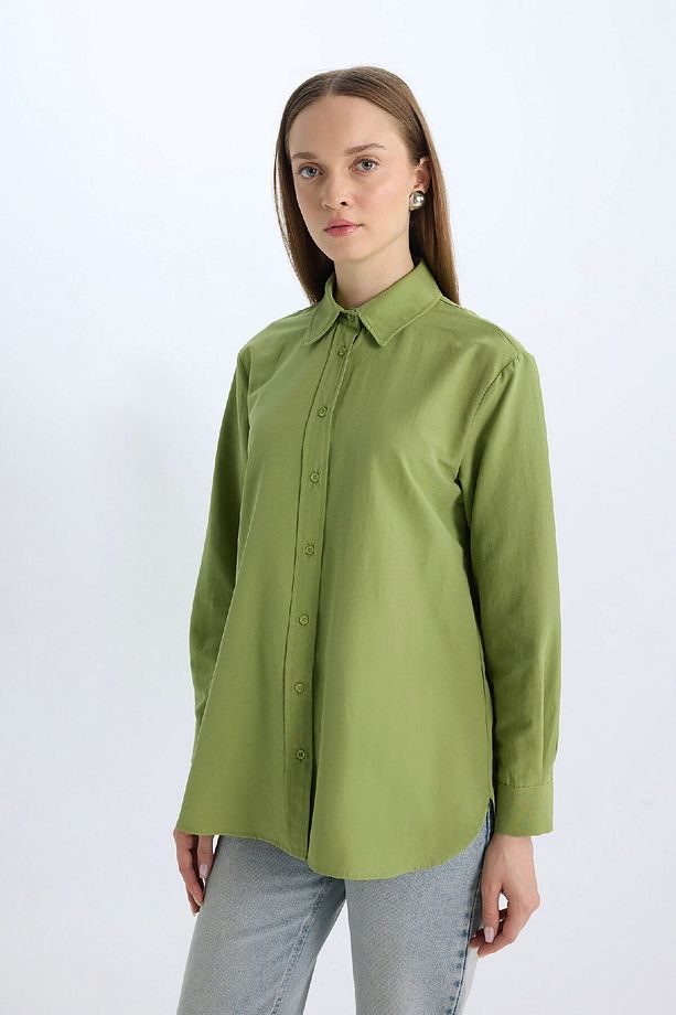 Relax Fit Basic Düz Poplin Uzun Kollu Gömlek Tunik D7341ax25sp - 4