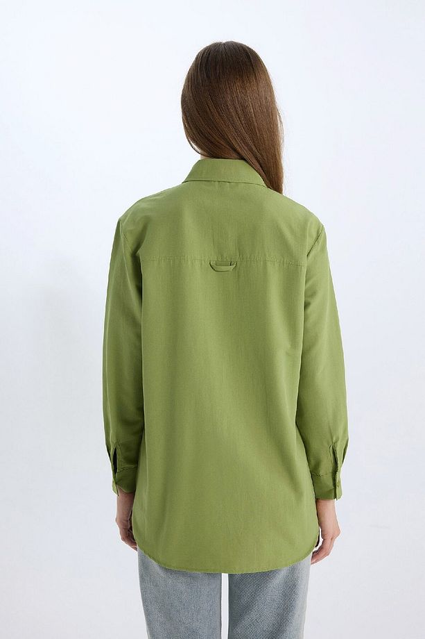 Relax Fit Basic Düz Poplin Uzun Kollu Gömlek Tunik D7341ax25sp - 6