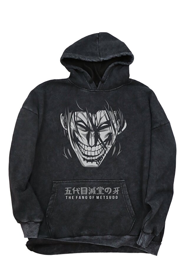 Oversize Eren Aot Printed Hooded Washable Sweatshirt, Unisex Attack on Titan Anime Themed Hoodie