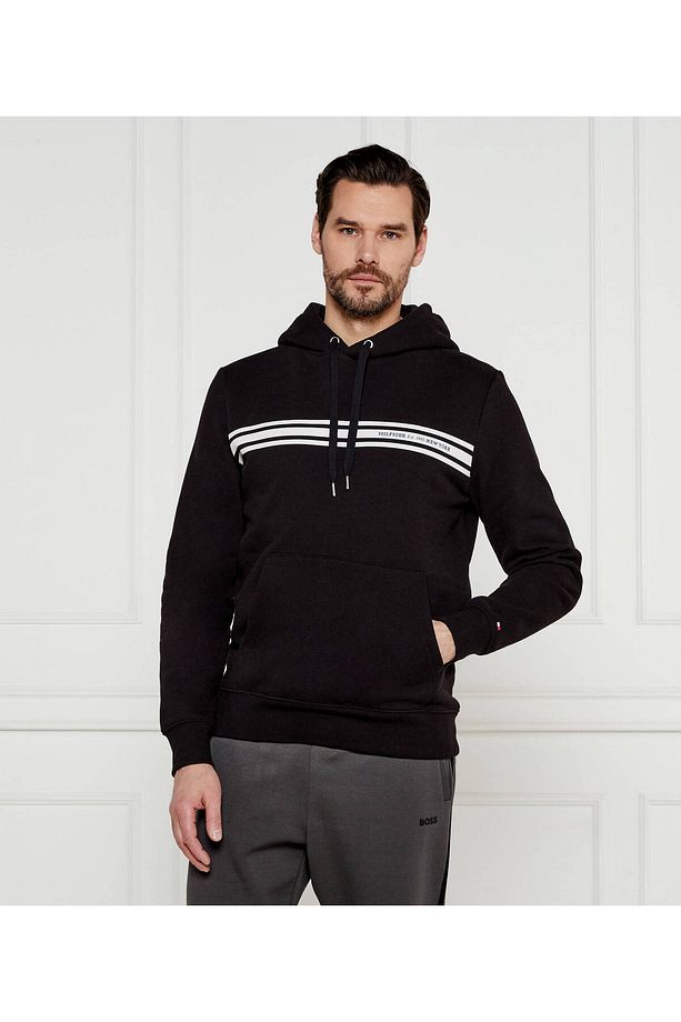 Erkek Regular Fit Pamuklu Kapüşonlu Şerit Çizgi Baskılı Uzun Kollu Siyah Sweatshirt MW0MW38332-BDS - 1