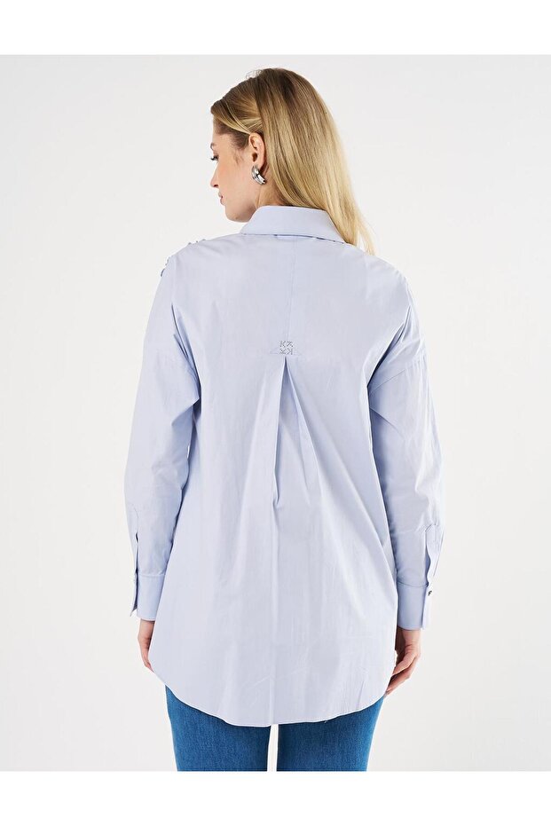 Fırfırlı Poplin Tunik Mavi - 6