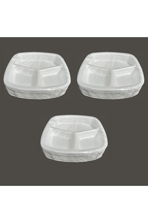 Tek Kullanımlık Köpük 3 Bölmeli Tabldot Köpük Tabak - 23.5x25 Cm. - 10 Adetlik 3 Paket - 1