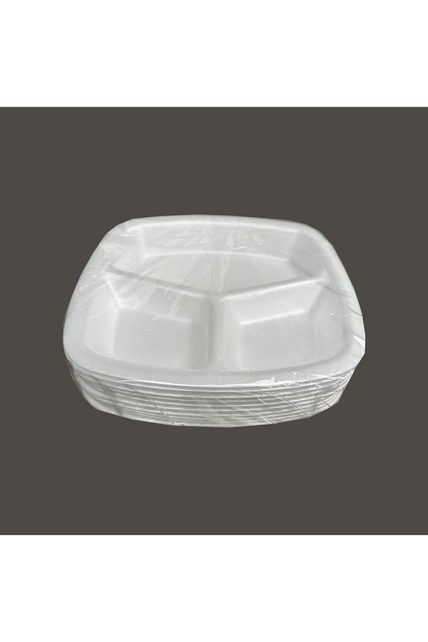 Tek Kullanımlık Köpük 3 Bölmeli Tabldot Köpük Tabak - 23.5x25 Cm. - 10 Adetlik 3 Paket - 3