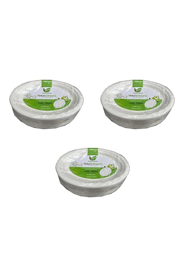 Nature Ekolojik Karton Kağıt Tek Kullanımlık Oval Tabak - 20x26 Cm. - 50 Adetlik 3 Paket - 1