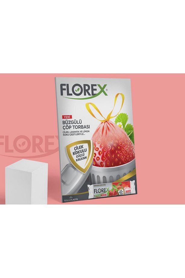 60 Litre Büzgülü Çilek Kokulu Çöp Torbası Poşeti / 65 X 70 Cm. - 10x10 Rulo / Paket - 7