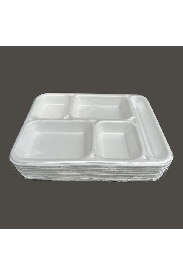 Dağyüce Tek Kullanımlık Köpük 5 Bölmeli Tabldot Köpük Tabak - 26.5x35 Cm. - 10 Adetlik 1 Paket - 2