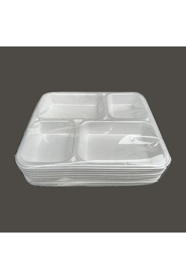 Dağyüce Tek Kullanımlık Köpük 4 Bölmeli Tabldot Köpük Tabak - 26.5x30 Cm. - 10 Adetlik 3 Paket - 3