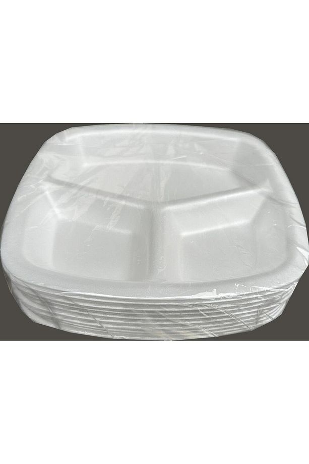 Tek Kullanımlık Köpük 3 Bölmeli Tabldot Köpük Tabak - 23.5x25 Cm. - 10 Adetlik 3 Paket - 2