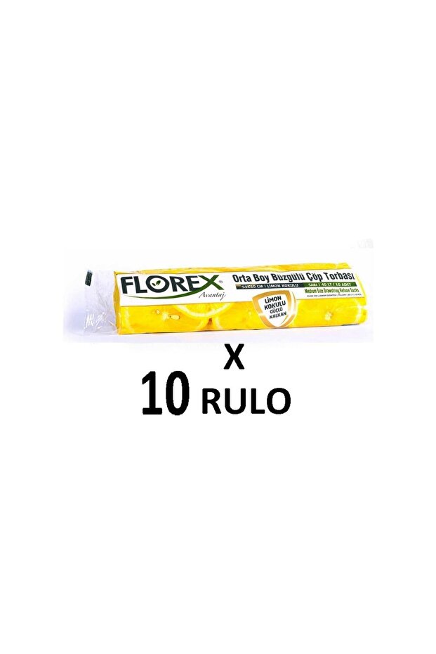 40 Litre Büzgülü Limon Kokulu Sarı Çöp Torbası Poşeti / 55 x 60 Cm. - 10 Adetlik 10 Rulo - 3