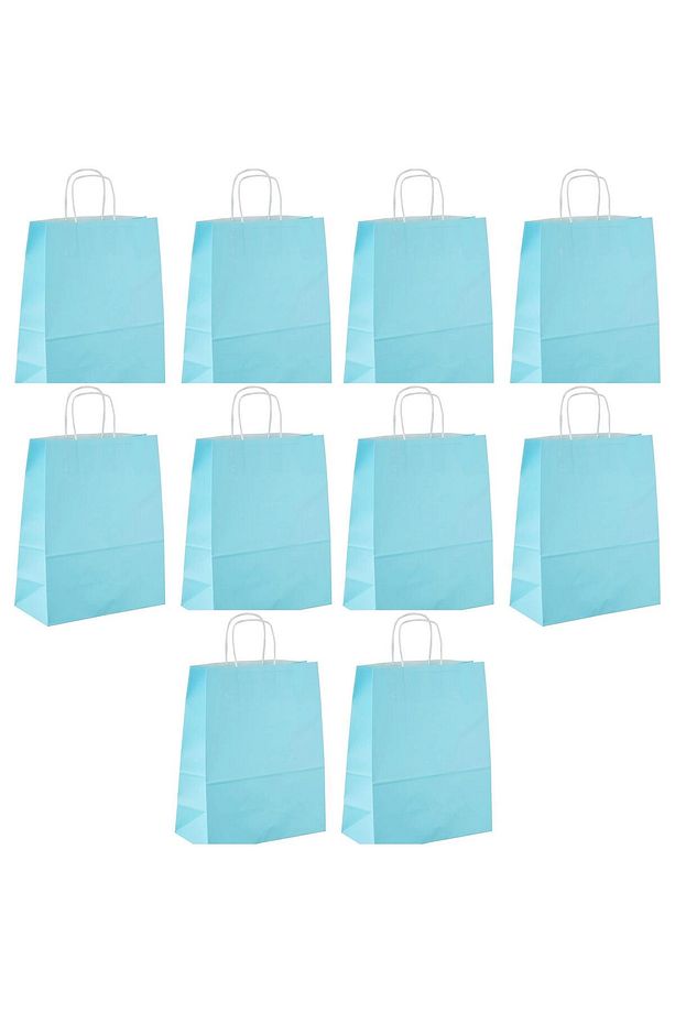 Büküm Saplı Kraft Kağıt Çanta Karton Hediyelik Poşet Torba - Açık Mavi -18x24 Cm. - 10 Adetlik Paket - 1