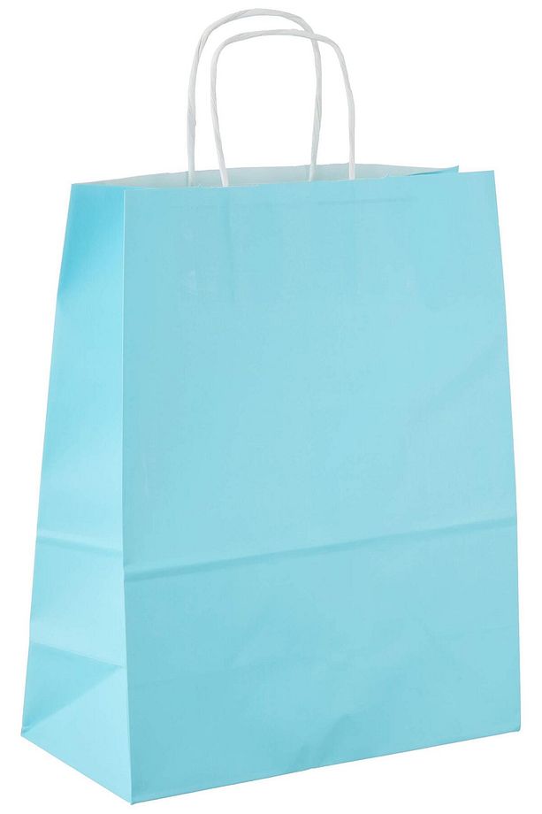 Büküm Saplı Kraft Kağıt Çanta Karton Hediyelik Poşet Torba - Açık Mavi -18x24 Cm. - 5 Adetlik Paket - 3
