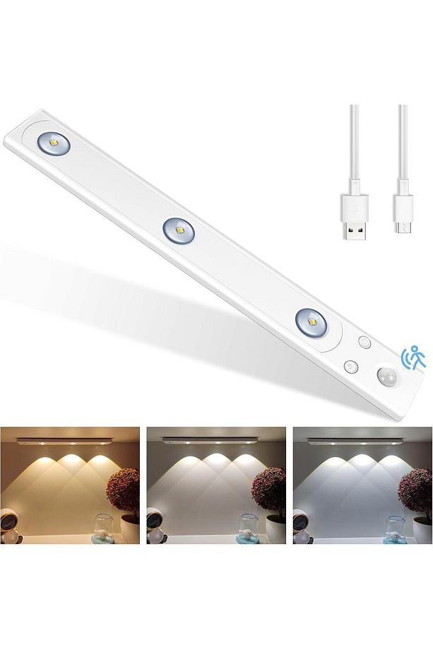 3 Ledli Şarjlı Dolap Altı Aydınlatma Hareket Sensörlü Aplik 3 Mod Yapışkanlı Delme Gerektirmez 40 CM - 6