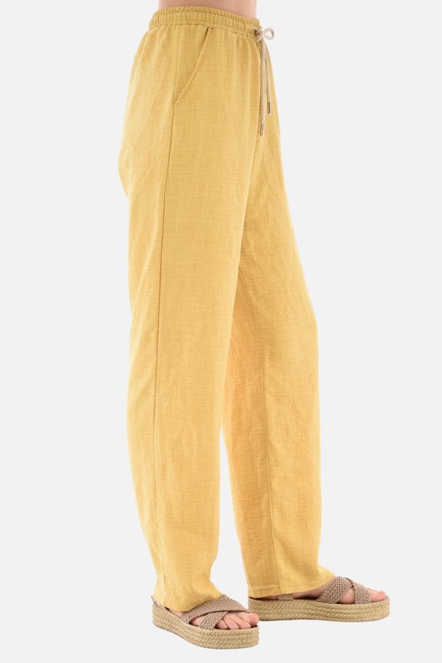 Women's Summer Synthetic Linen High Waist Elastic Loose Leg Pants C610