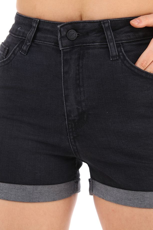 Kadın Yüksek Bel Duble Paça Kot Şort Klasik Mini Jean Şort C604 - 8