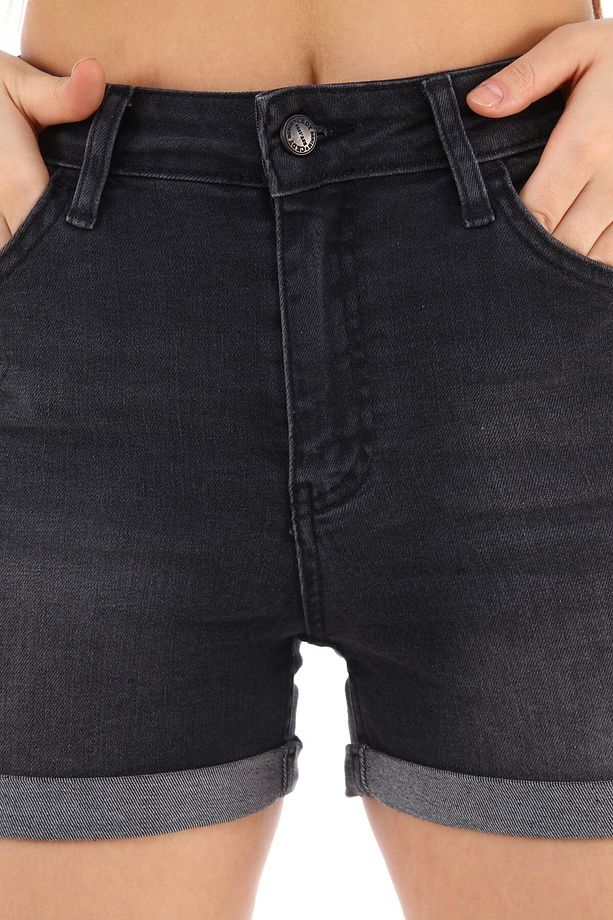 Kadın Yüksek Bel Duble Paça Kot Şort Klasik Mini Jean Şort C604 - 8