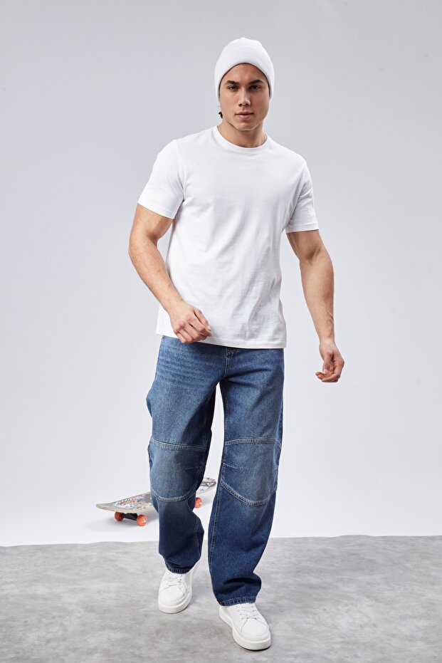 High Quality Men's High Waist Skater Baggy Jeanpants C362