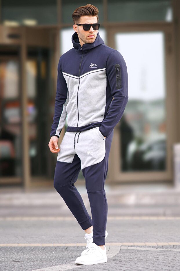 Navy Blue Zip-Up Men's Tracksuit Set 5697