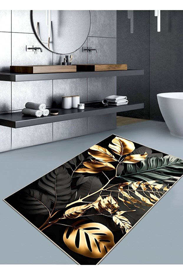 Gold Leaf - Non-Slip, Cotton Woven Base (80X120 cm) Bathroom Rug