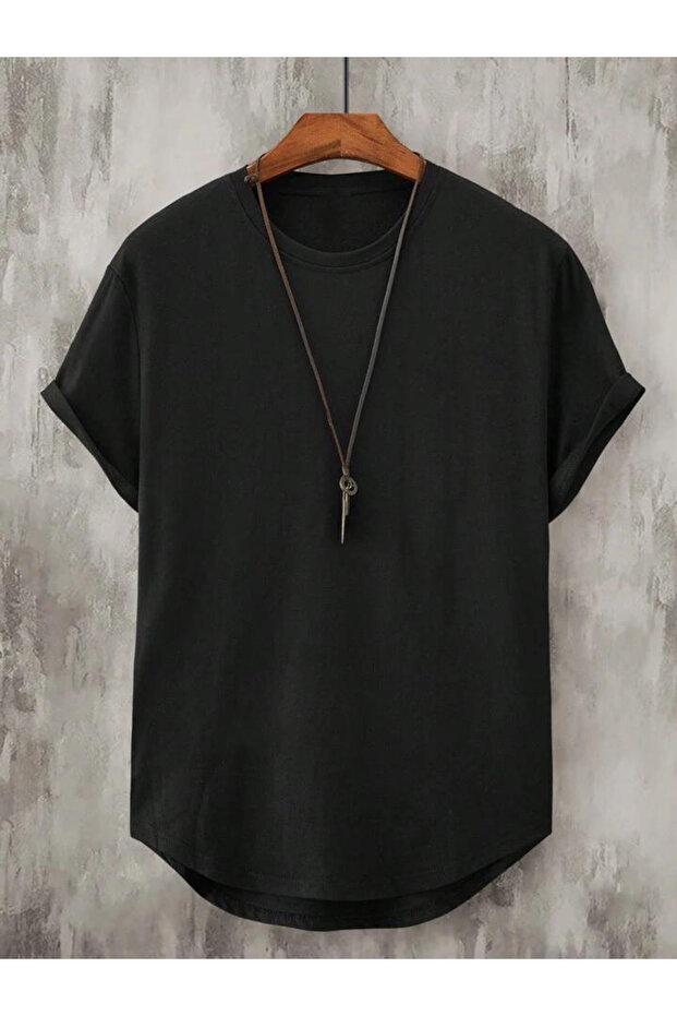 Men's Slim Fit Plain Basic Oval Cut T-shirt Black