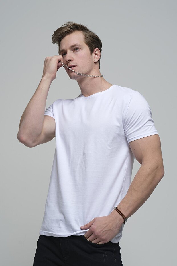 FTX Slim Fit Likralı Bisiklet Yaka Erkek Basic Tshirt - 4