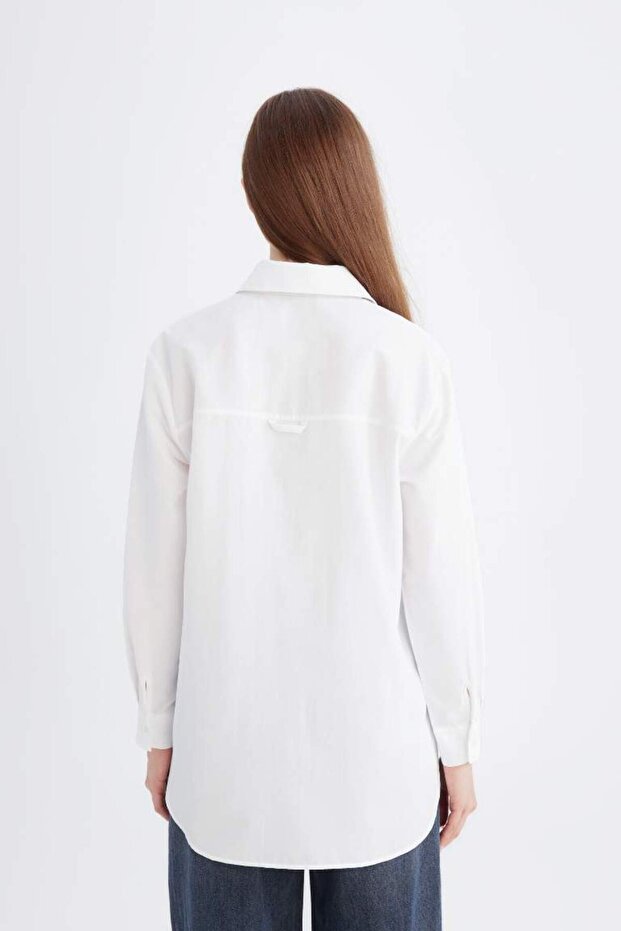 Relax Fit Basic Düz Poplin Uzun Kollu Gömlek Tunik D7341AX25SP - 7