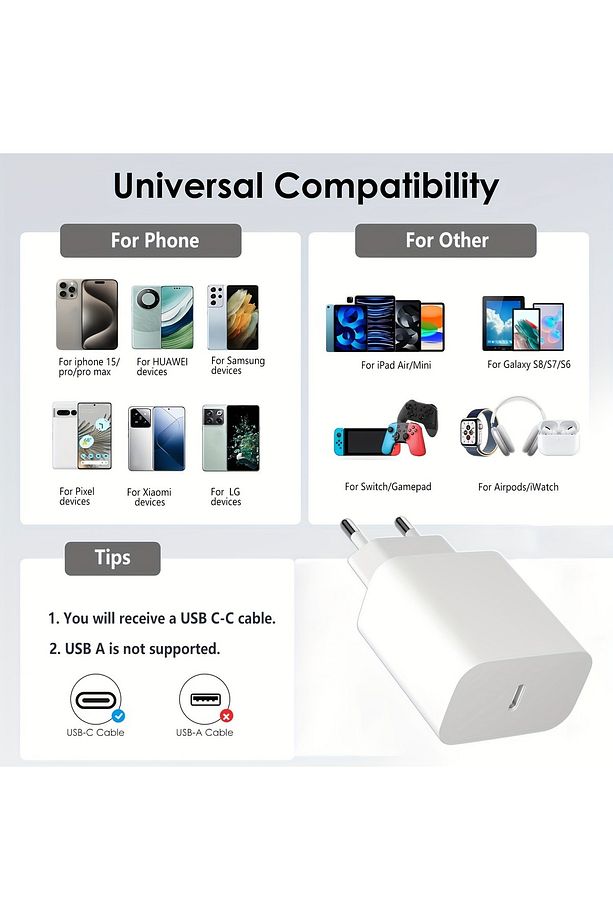 35W Type c -Type-C Girişli Adaptör ve Kablo Hızlı Şarj Aleti Seti TN-C03 uyumlu - 4