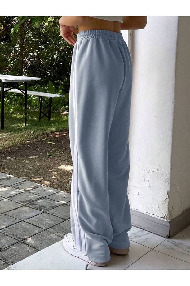 BEBE MAVİSİ ÇİFT ŞERİTLİ BOL PAÇA LASTİKLİ EŞOFMAN ALTI - 1