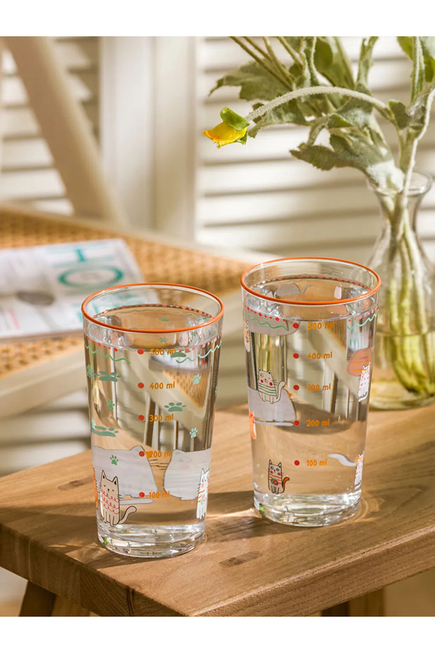 Ship by Aymira Store! ! Mixed Cat Printed Glass Soft Drink Glass 2 Pack 570 ml - 2