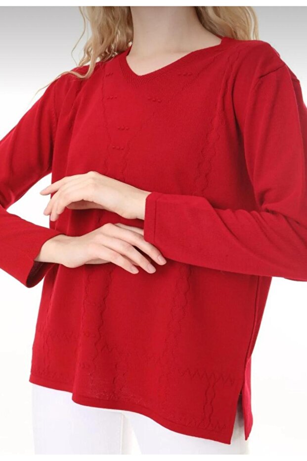 Women's V-Neck Patterned Knitwear Sweater