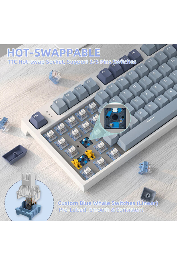 Attack Shark K86 2.4G Wireles/Bluetooth/USBC Gasket Kablosuz RGB Ekranlı Mekanik Klavye TÜRKÇE Q - 6