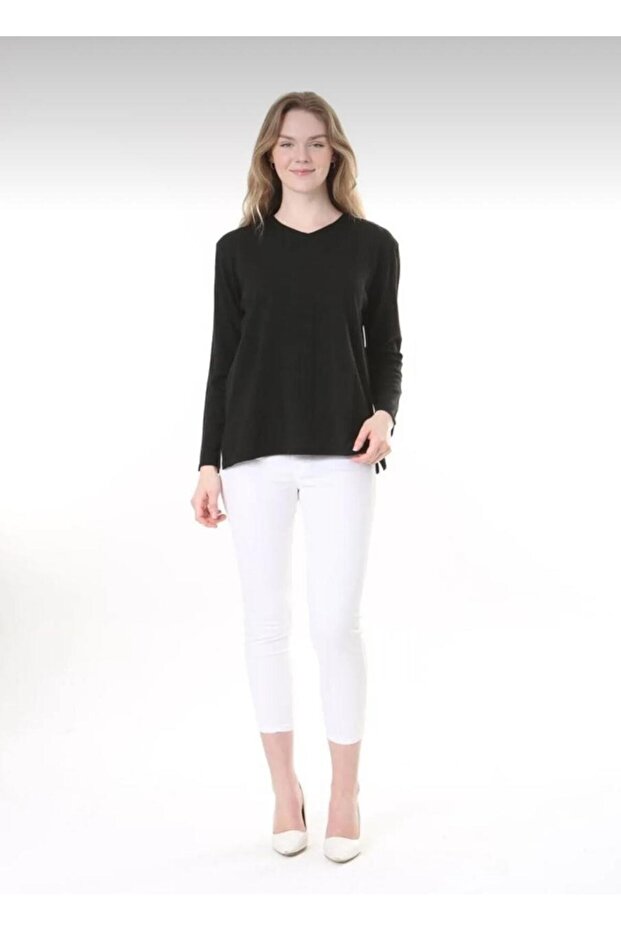Women's V-Neck Patterned Knitwear Sweater