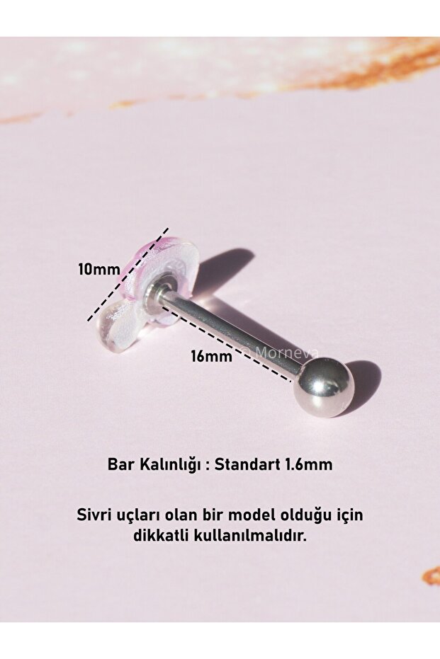 Mantar Çelik Dil Tongue Piercingi - 3