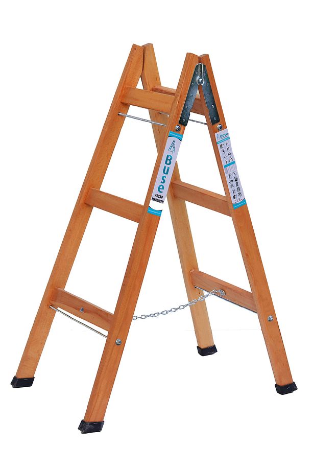3 BASAMAKLI A TİPİ ÇİFT ÇIKIŞLI AHŞAP MERDİVEN 110CM - 1
