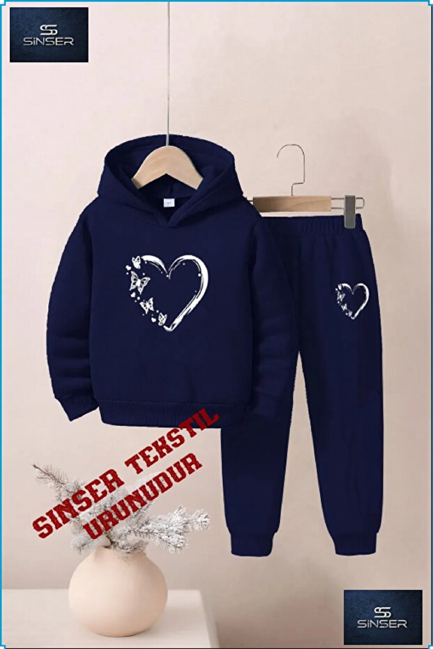 Hooded Children's "Butterfly Heart" Printed Tracksuit Set