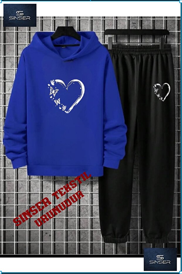 Hooded Children's "Butterfly Heart" Printed Tracksuit Set
