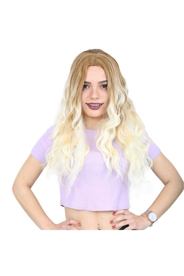 Long Fiber Synthetic Water Wave Wig - Honey Foam and Platinum Ombreli