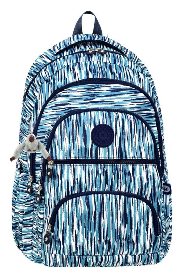 حقيبة ظهر فاخرة منقوشة للمدارس الثانوية والمتوسطة، حقيبة مدرسية منقوشة، هدية سلسلة مفاتيح قرد - 2