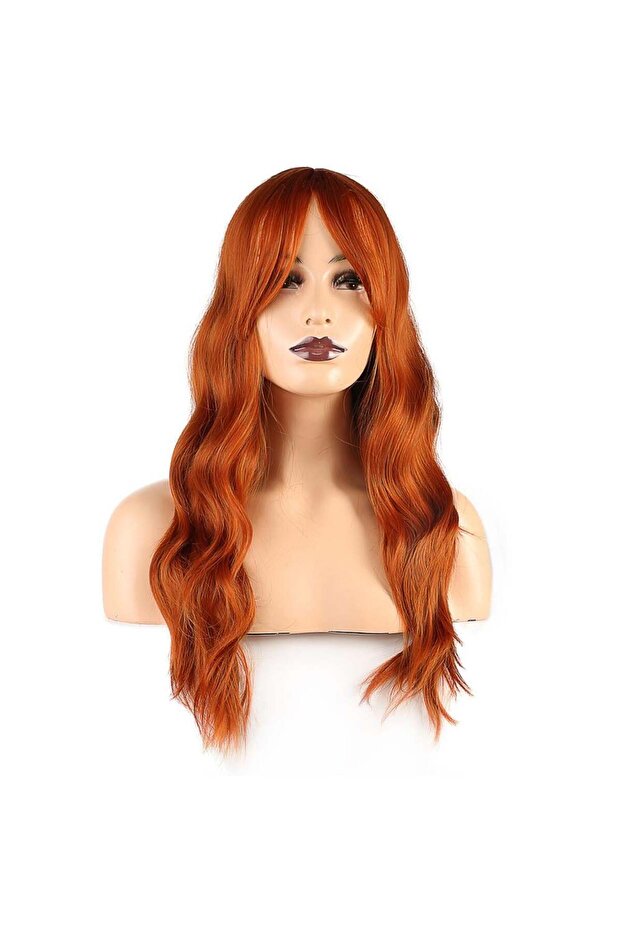 Wavy Riveted Fiber Synthetic Medium Wig - Copper