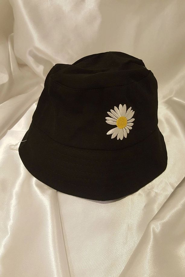 Şapka Bucket Şapka Balıkçı Kova Şapka Unisex Yuvarlak Şapka Papatya İşlemeli - 5