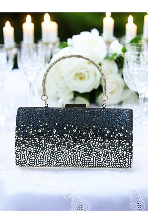 Special Design Metal Handle Crystal Stone Double Color Evening Dress Bag Kına