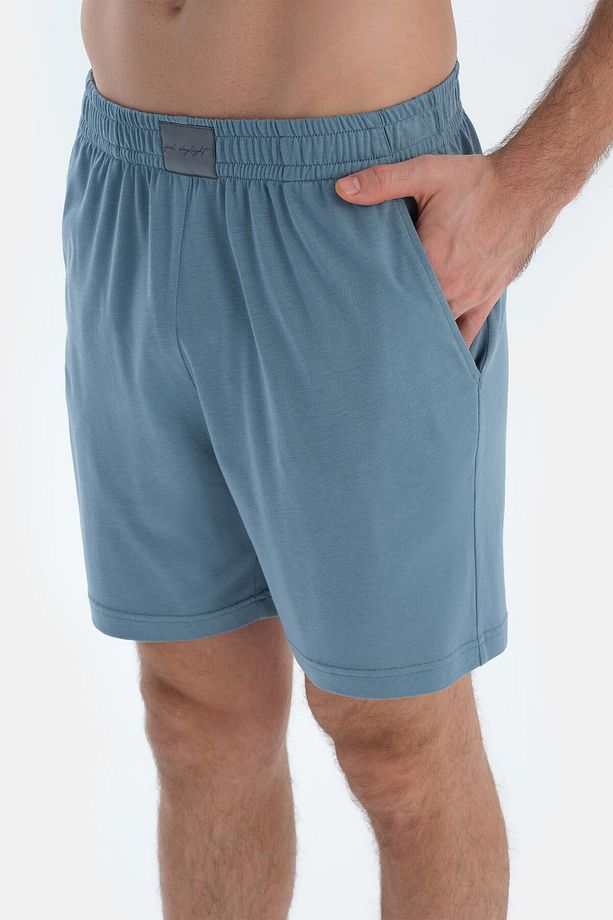 Mavi Kısa Kollu Cepli Basıc Gömlek Şort Pijama Takımı - 6