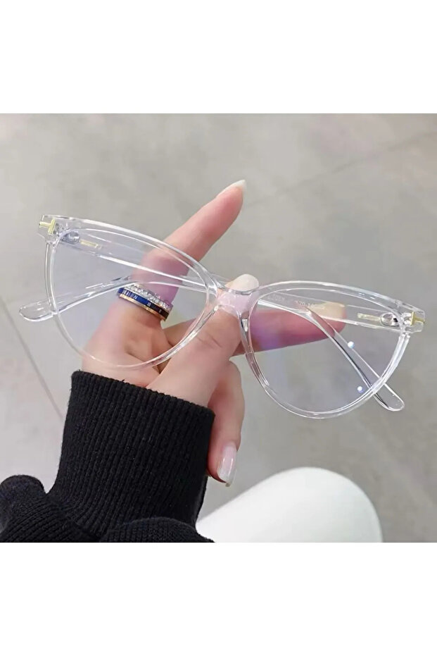 نظارات Cateye باللون الأزرق مع تفاصيل معدنية - مرشحات خفيفة، متوافقة مع الزجاج البصري، قابلة للتبديل