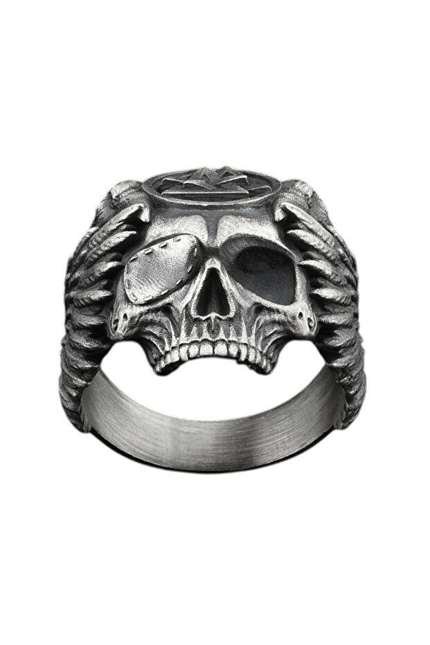 Kanatlı Kurukafa Gümüş Yüzük - 2