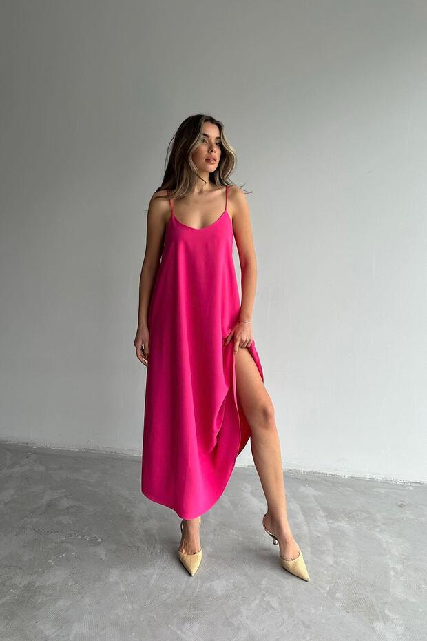 Viskon Askılı Elbise Pembe - 4