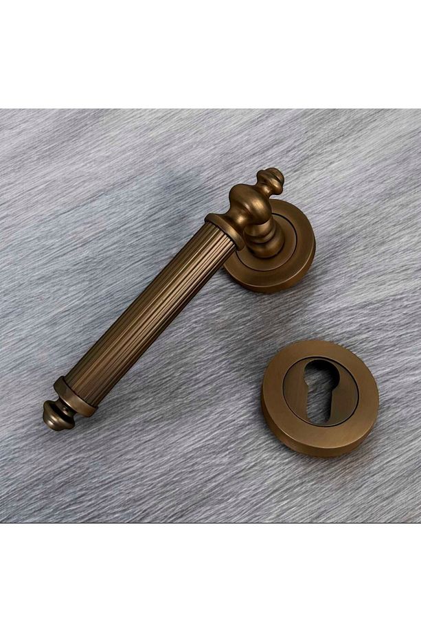 Osmanlı Handles ZK37 Antik Sarı Zamak Yuvarlak Rozetli Yale Çelik Kapı Kolu Sağ Basar Tek Taraf - 5